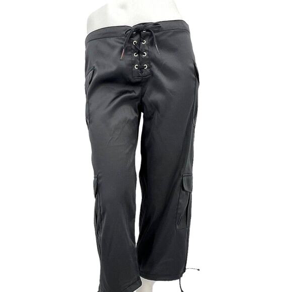 Vintage Tommy Hilfiger Y2K‎ Black Satin Lace-Up Cargo Crop Pants  Medium - Picture 8 of 8